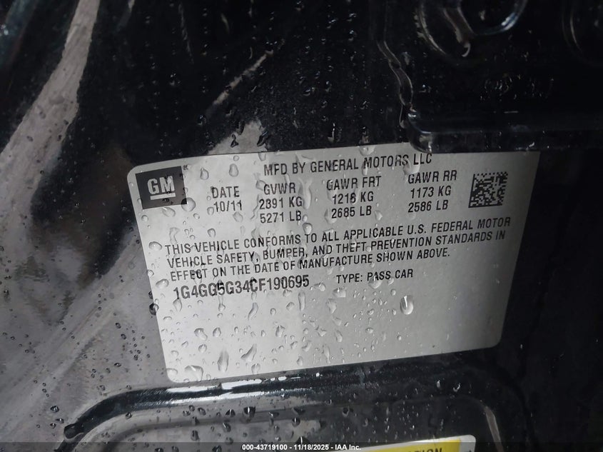 1G4GG5G34CF190695 2012 BUICK LACROSSE photo no. 9