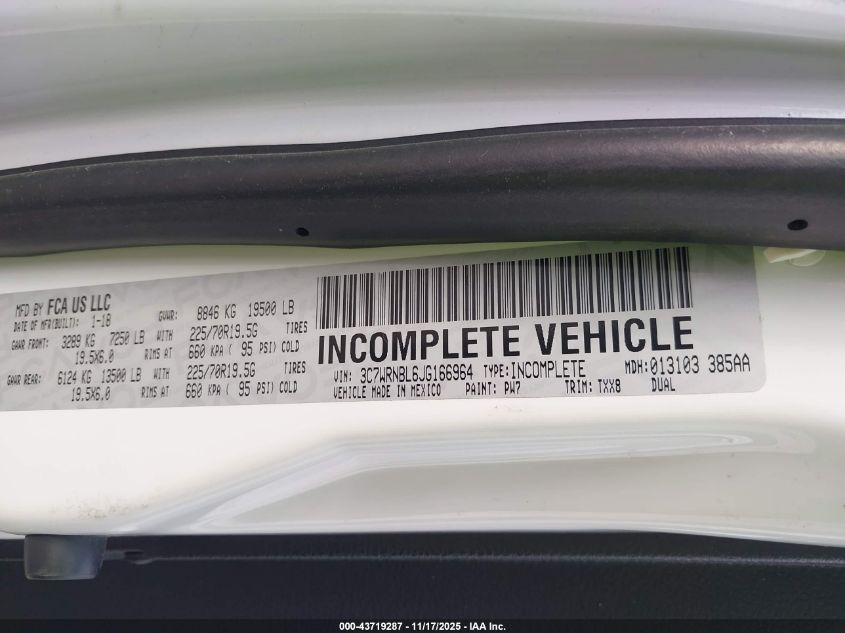 2018 Ram 5500 Chassis Tradesman/Slt VIN: 3C7WRNBL6JG166964 Lot: 43719287