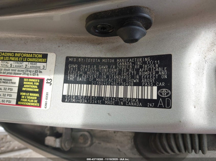 2T1BU4EE4BC736408 2011 TOYOTA COROLLA photo no. 9