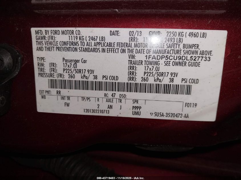 2013 Ford C-Max Energi Sel VIN: 1FADP5CU9DL527733 Lot: 43719483