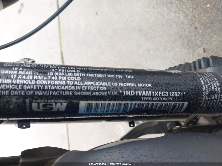 2015 Harley-Davidson Fxdbp Dyna Street Bob VIN: 1HD1VAM1XFC312671 Lot: 43719538