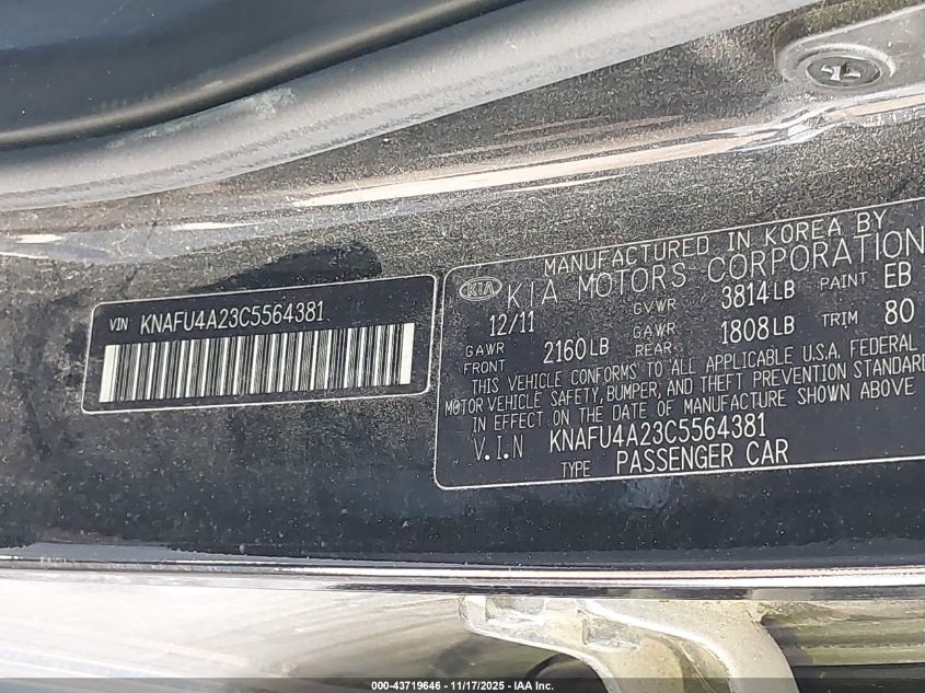 2012 Kia Forte Ex VIN: KNAFU4A23C5564381 Lot: 43719646