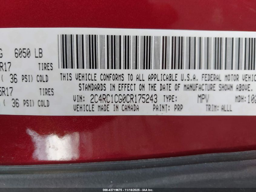 2012 Chrysler Town & Country Touring-L VIN: 2C4RC1CG0CR175243 Lot: 43719675