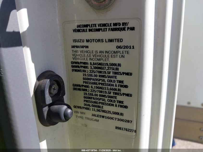 2012 Isuzu Dsl Reg VIN: JALE5W160C7300287 Lot: 43719754