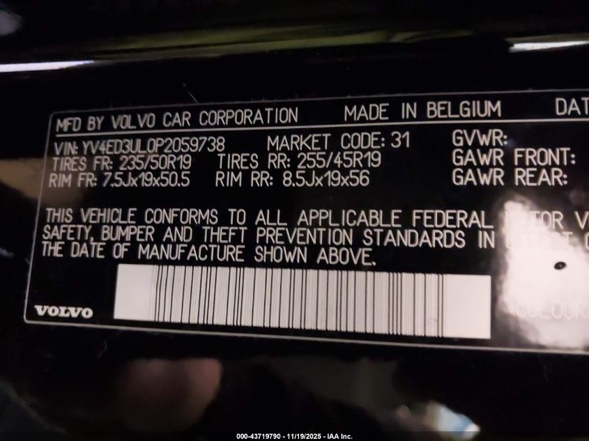 2023 Volvo Xc40 Recharge Pure Electric Twin Plus VIN: YV4ED3UL0P2059738 Lot: 43719790