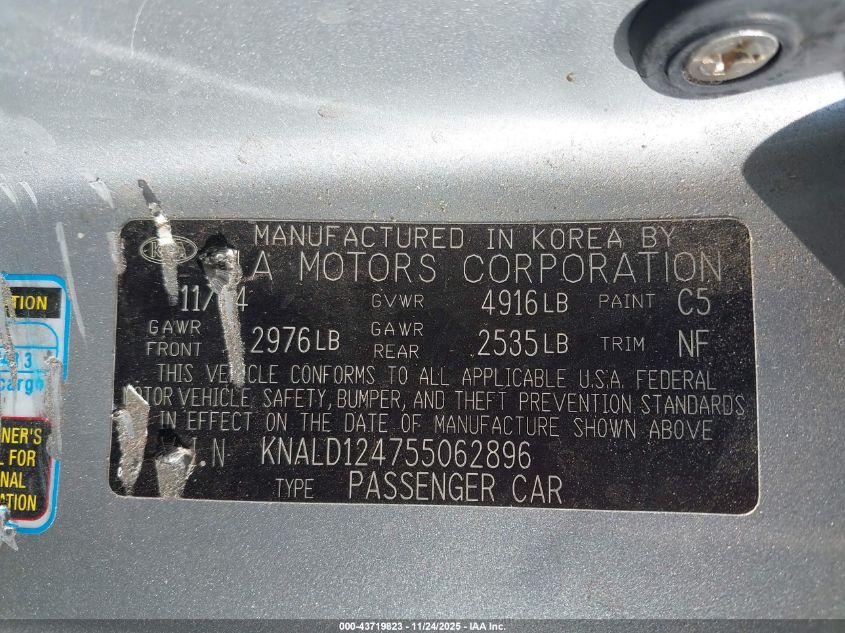 KNALD124755062896 2005 KIA AMANTI photo no. 9