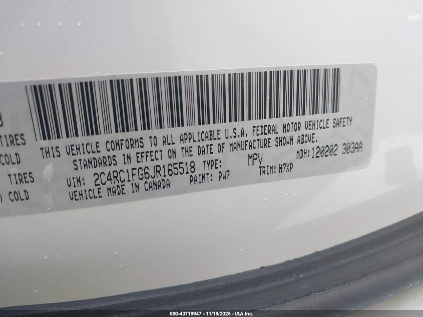 2018 Chrysler Pacifica Touring Plus VIN: 2C4RC1FG6JR165518 Lot: 43719947