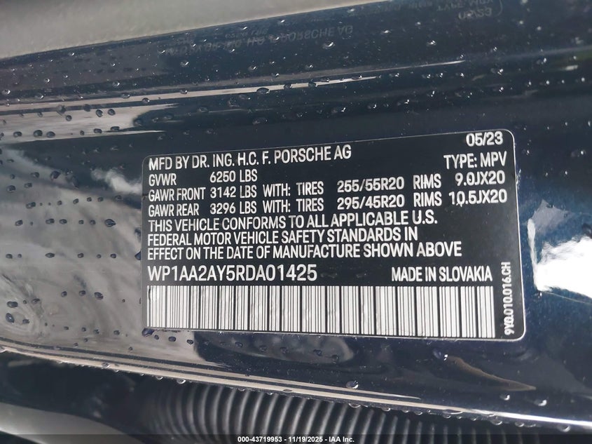 2024 Porsche Cayenne VIN: WP1AA2AY5RDA01425 Lot: 43719953