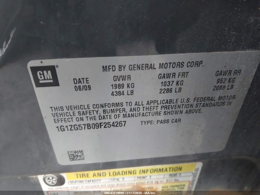 2009 Chevrolet Malibu Ls VIN: 1G1ZG57B09F254267 Lot: 43719999