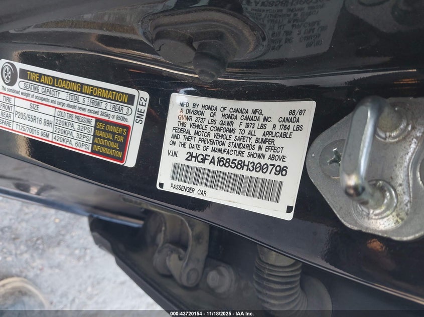 2HGFA16858H300796 2008 HONDA CIVIC photo no. 9