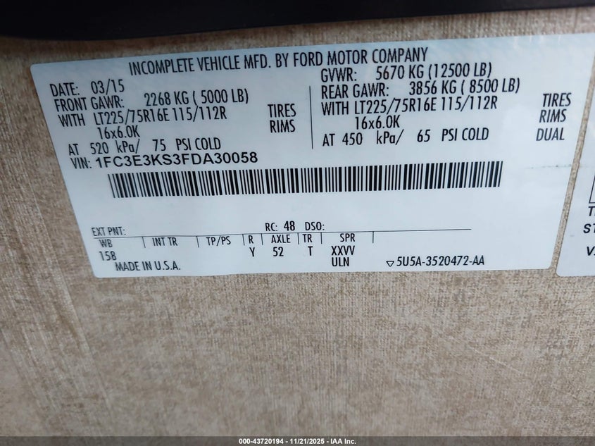 1FC3E3KS3FDA30058 2015 FORD ECONOLINE photo no. 9
