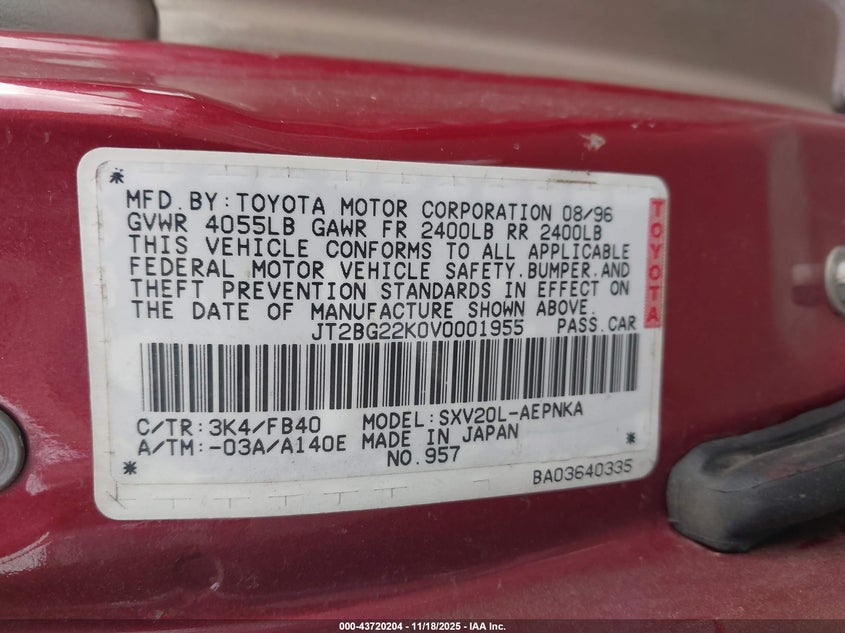 JT2BG22K0V0001955 1997 TOYOTA CAMRY photo no. 9
