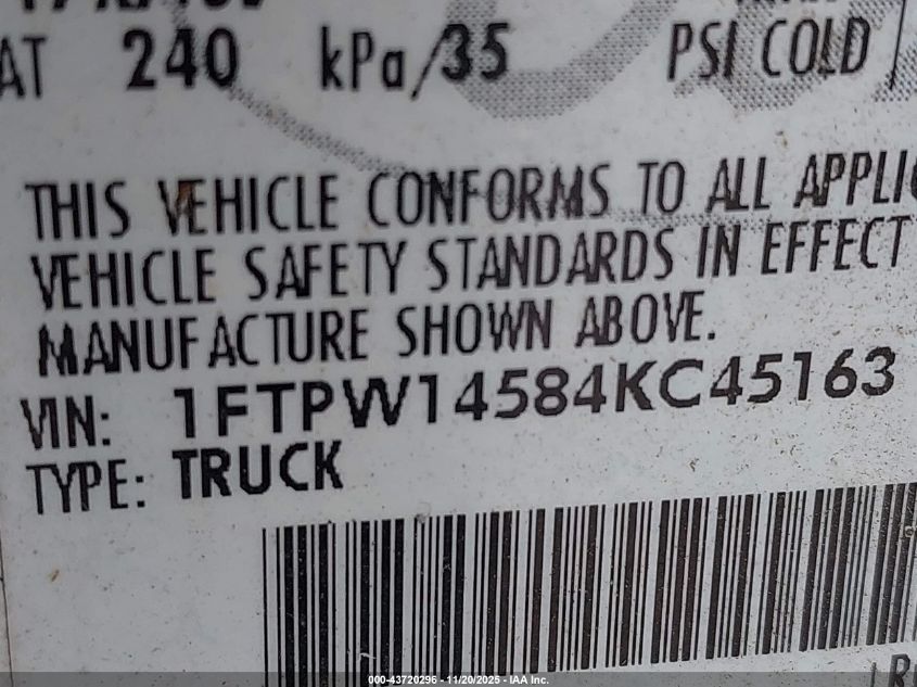 2004 Ford F-150 Fx4/Lariat/Xlt VIN: 1FTPW14584KC45163 Lot: 43720296