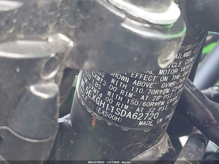 2025 Kawasaki Ex500 H VIN: ML5EXGH11SDA62720 Lot: 43720333