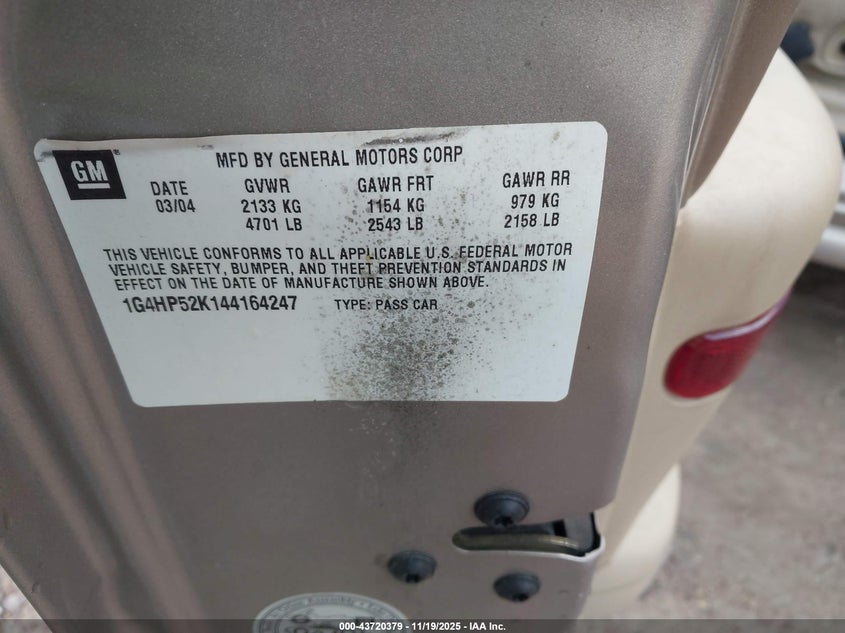 2004 Buick Lesabre Custom VIN: 1G4HP52K144164247 Lot: 43720379