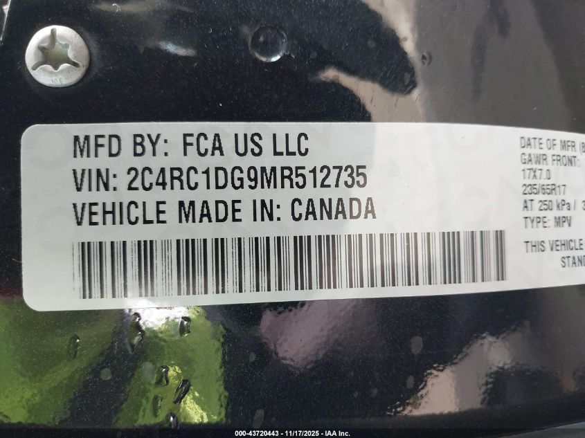 2021 Chrysler Voyager Lxi VIN: 2C4RC1DG9MR512735 Lot: 43720443