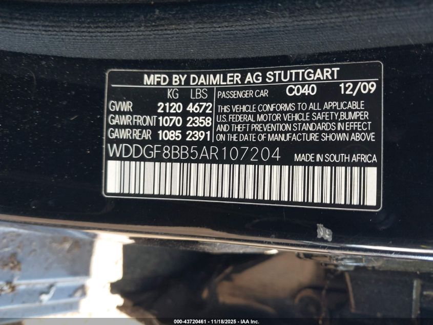 2010 Mercedes-Benz C 300 Luxury 4Matic/Sport 4Matic VIN: WDDGF8BB5AR107204 Lot: 43720461