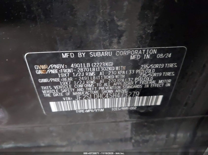 JF2SLDHC4SH473279 2025 SUBARU FORESTER photo no. 9