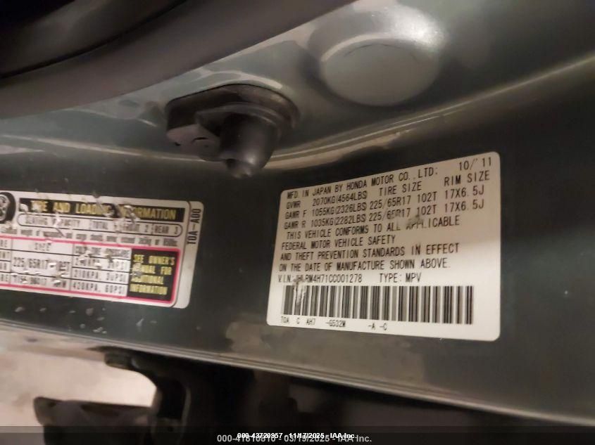 2012 Honda Cr-V Ex-L VIN: JHLRM4H71CC001278 Lot: 43720957