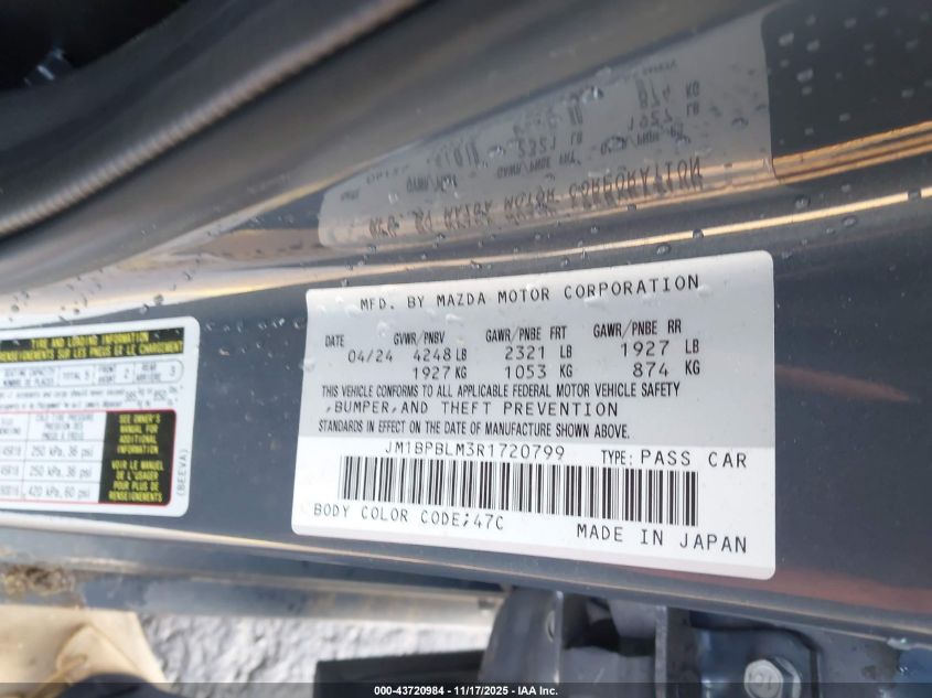 2024 Mazda Mazda3 2.5 S Carbon Edition VIN: JM1BPBLM3R1720799 Lot: 43720984