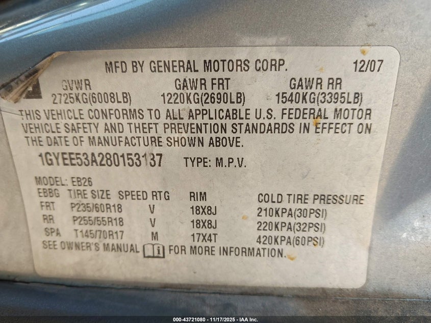1GYEE53A280153137 2008 CADILLAC SRX photo no. 9