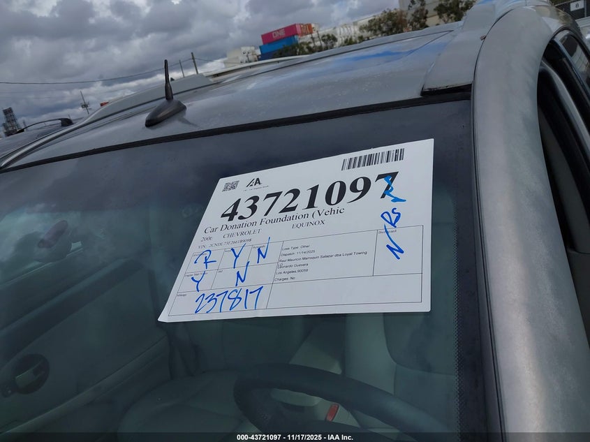 2006 Chevrolet Equinox Lt VIN: 2CNDL73F266189098 Lot: 43721097
