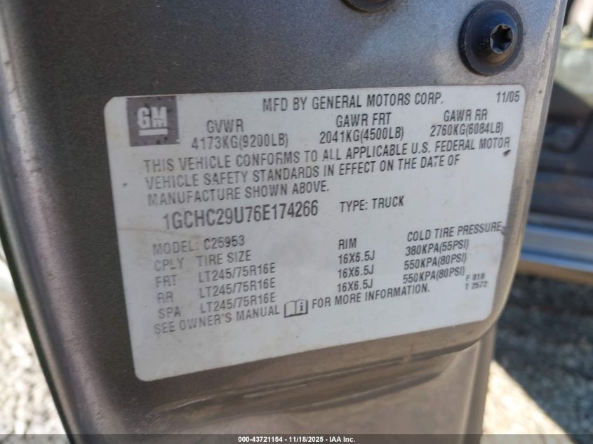 2006 Chevrolet Silverado 2500Hd Work Truck VIN: 1GCHC29U76E174266 Lot: 43721154