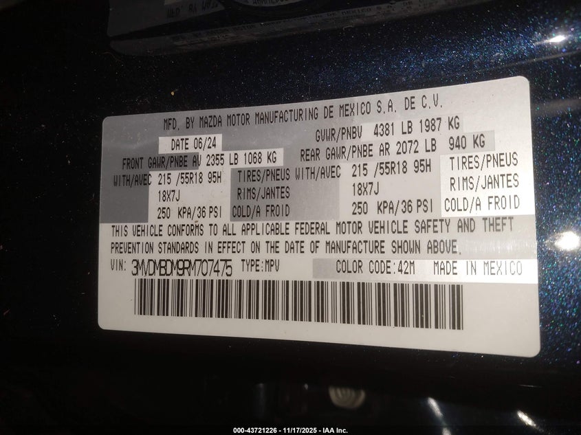 2024 Mazda Cx-30 2.5 S Premium Package VIN: 3MVDMBDM9RM707475 Lot: 43721226