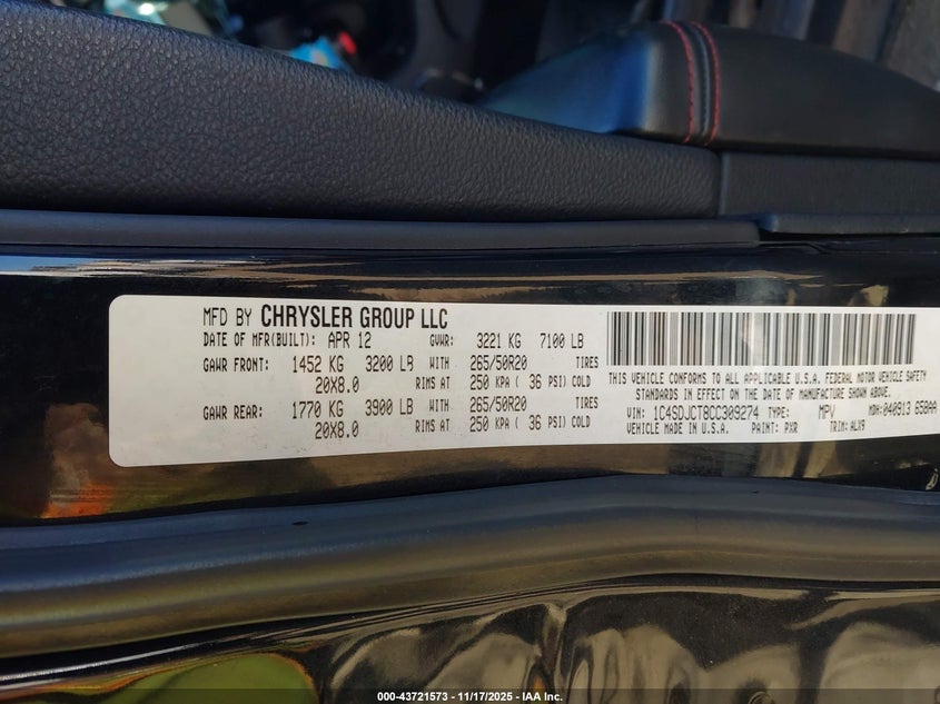 1C4SDJCT8CC309274 2012 DODGE DURANGO photo no. 9