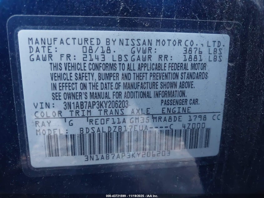 3N1AB7AP3KY206203 2019 NISSAN SENTRA photo no. 9