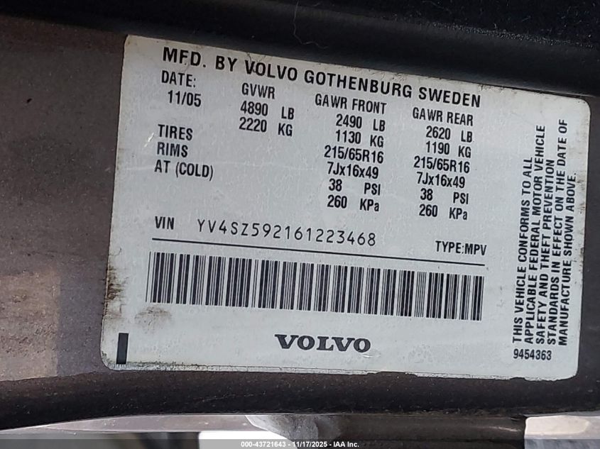 2006 Volvo Xc70 2.5T/Volvo Ocean Race Edition VIN: YV4SZ592161223468 Lot: 43721643