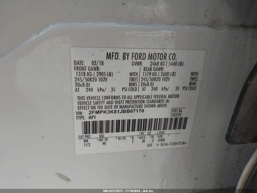 2FMPK3K81JBB67170 2018 FORD EDGE photo no. 9