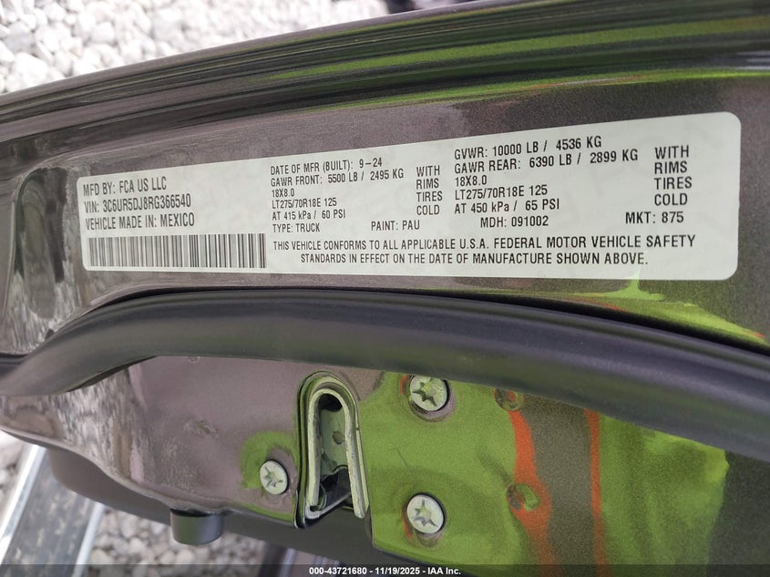 2024 Ram 2500 Big Horn 4X4 6'4 Box VIN: 3C6UR5DJ8RG366540 Lot: 43721680