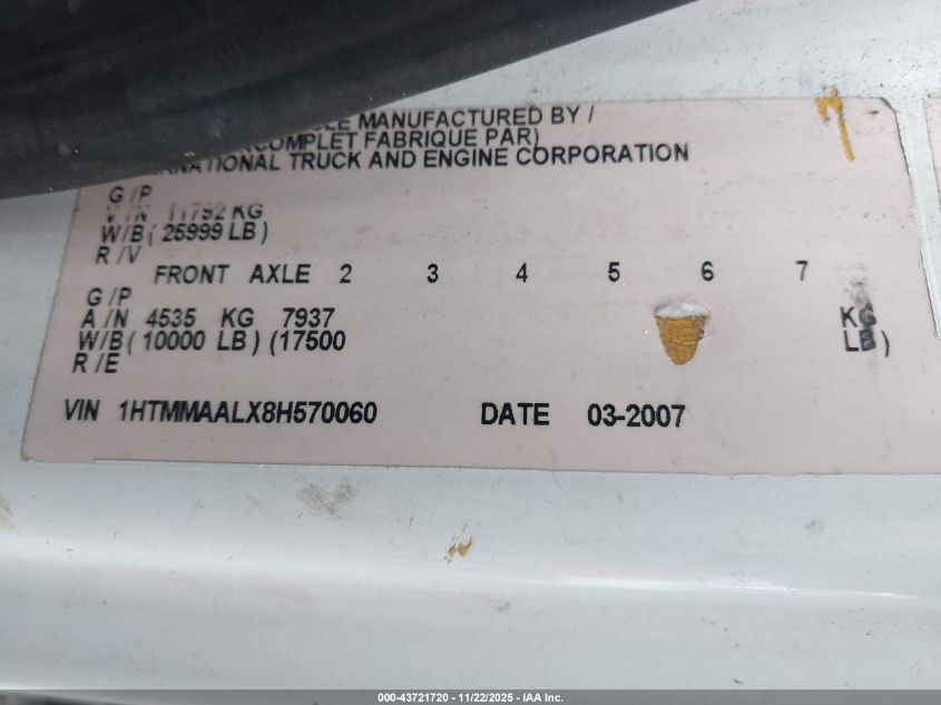 2008 International 4000 4300 VIN: 1HTMMAALX8H570060 Lot: 43721720