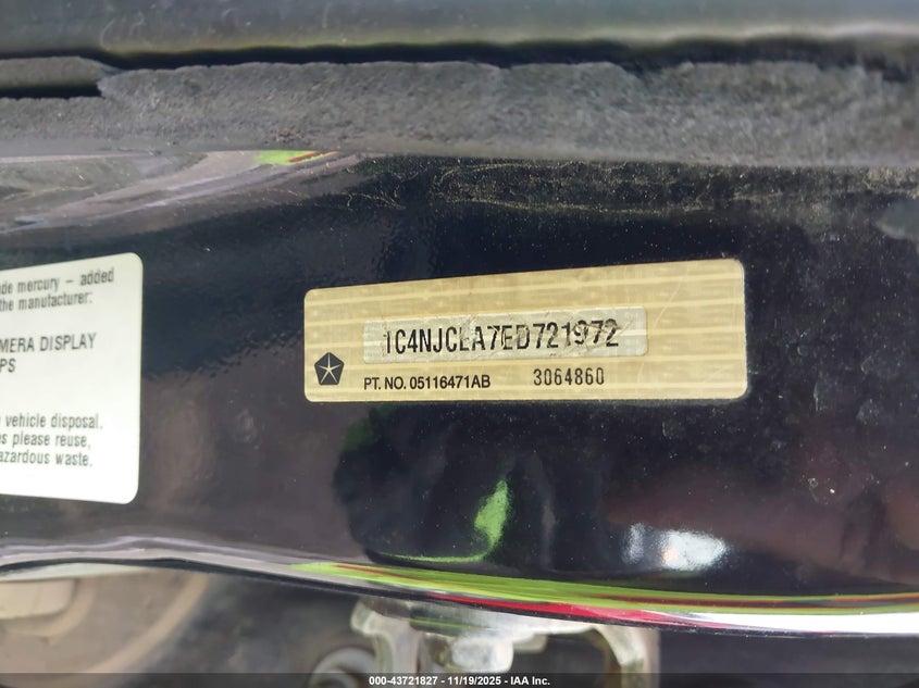 2014 Jeep Compass Latitude VIN: 1C4NJCEA7ED721972 Lot: 43721827