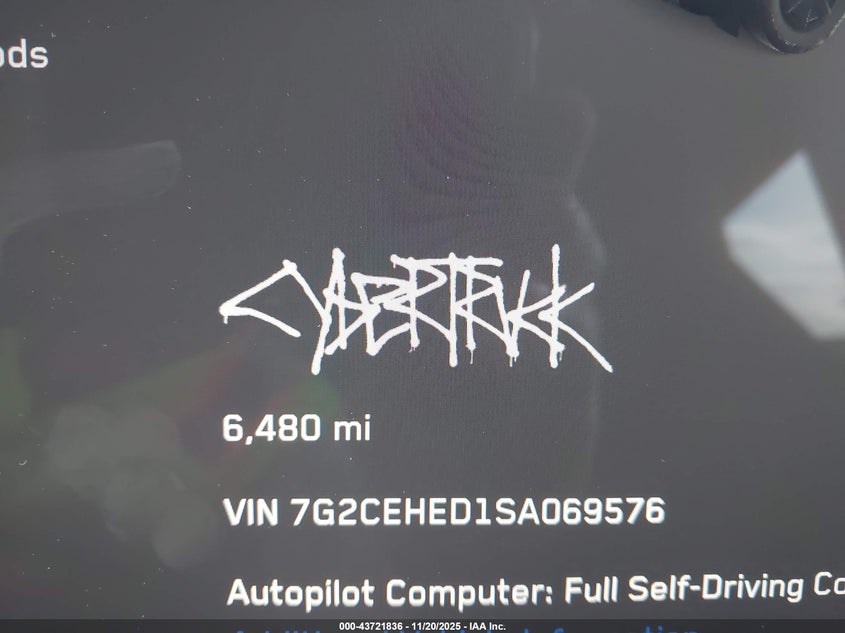 2025 Tesla Cybertruck All-Wheel Drive VIN: 7G2CEHED1SA069576 Lot: 43721836
