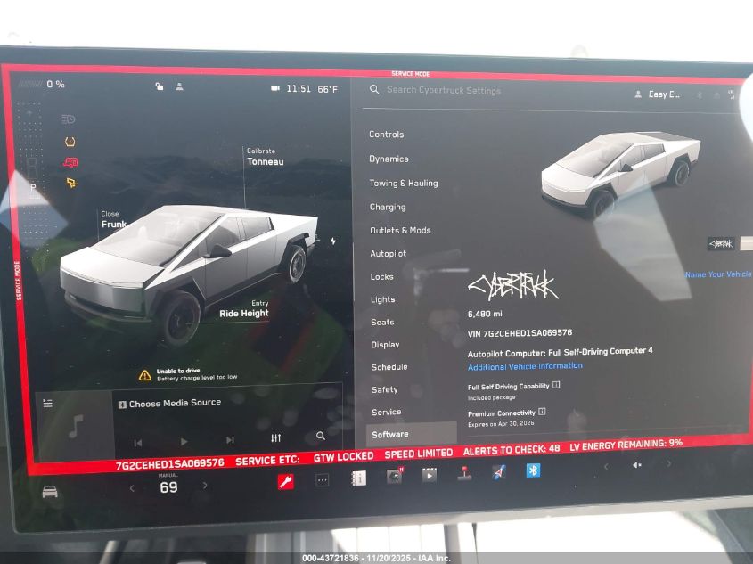 2025 Tesla Cybertruck All-Wheel Drive VIN: 7G2CEHED1SA069576 Lot: 43721836