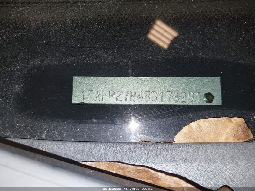 2008 Ford Taurus Sel VIN: 1FAHP27W48G173291 Lot: 43722065