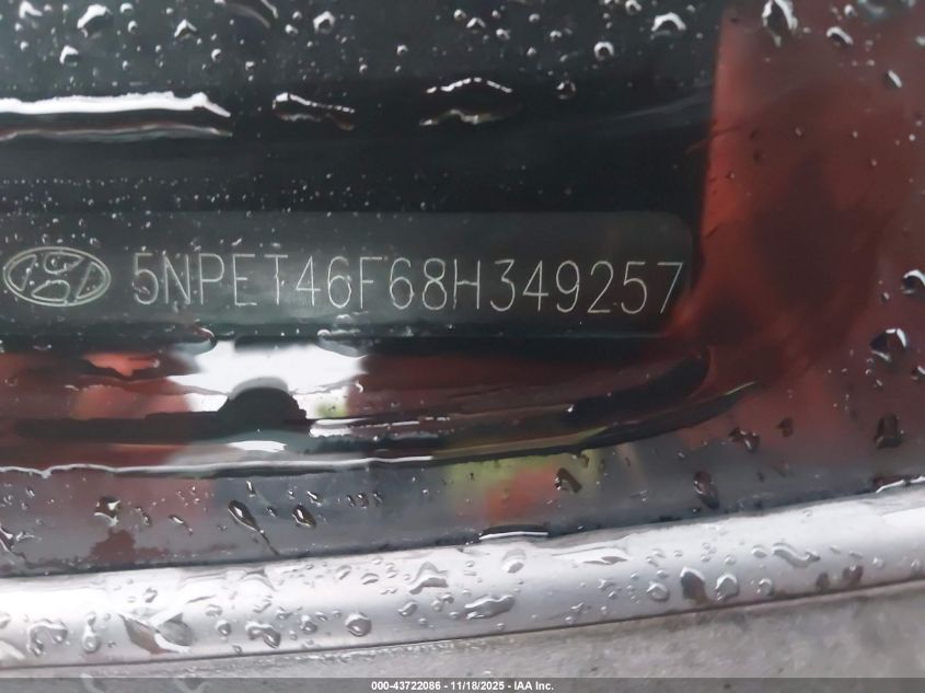 2008 Hyundai Sonata Gls V6 VIN: 5NPET46F68H349257 Lot: 43722086