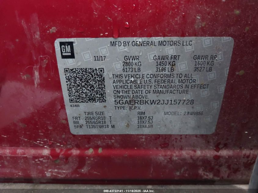 2018 Buick Enclave Essence VIN: 5GAERBKW2JJ157728 Lot: 43722141