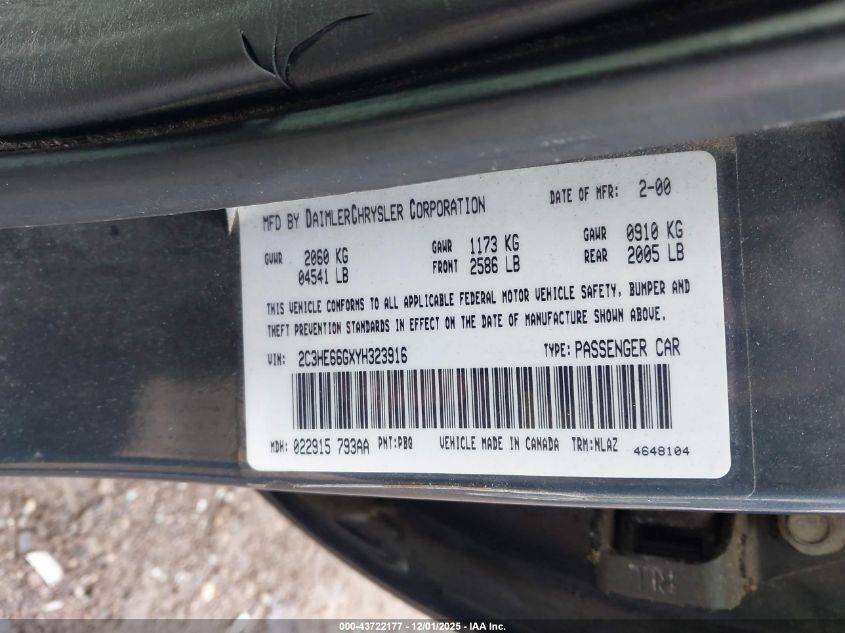 2000 Chrysler 300M VIN: 2C3HE66GXYH323916 Lot: 43722177