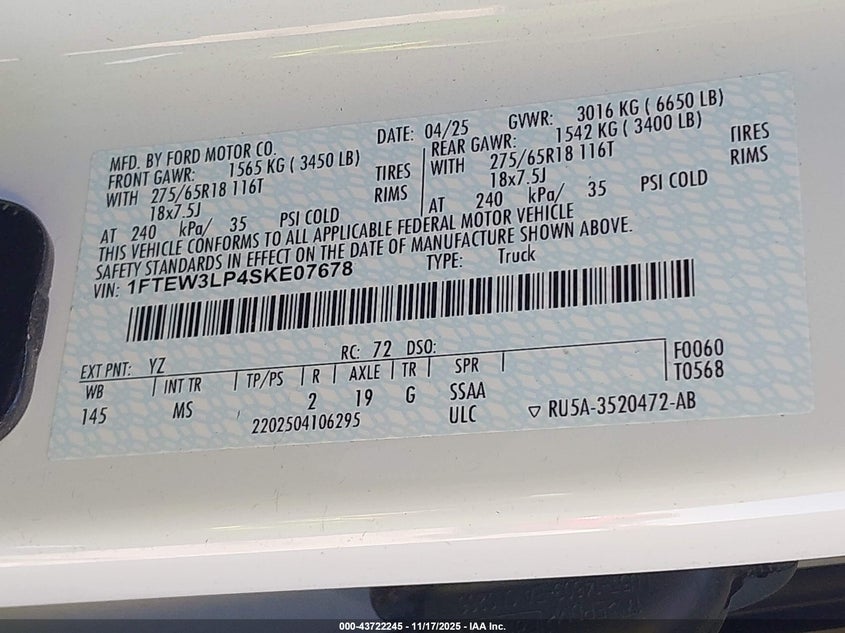 1FTEW3LP4SKE07678 2025 FORD F-150 photo no. 9