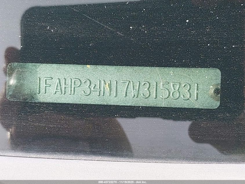 2007 Ford Focus S/Se/Ses VIN: 1FAHP34N17W315831 Lot: 43722270