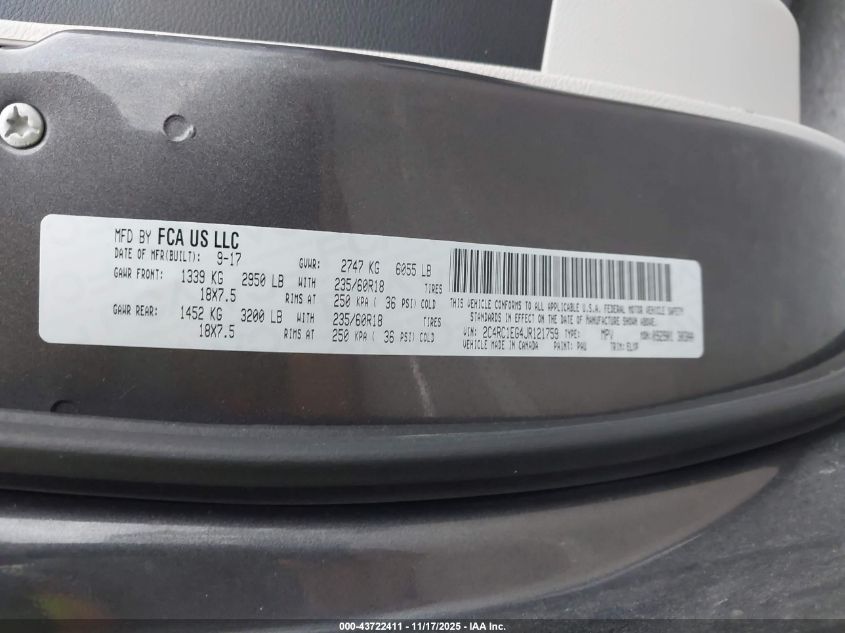 2018 Chrysler Pacifica Touring L Plus VIN: 2C4RC1EG4JR121759 Lot: 43722411