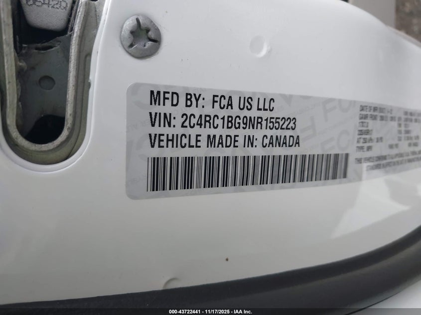 2022 Chrysler Pacifica Touring L VIN: 2C4RC1BG9NR155223 Lot: 43722441