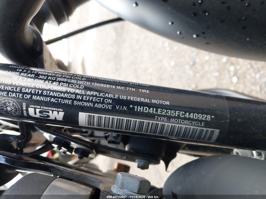 2015 Harley-Davidson Xl883 Iron 883 VIN: 1HD4LE235FC440928 Lot: 43722567
