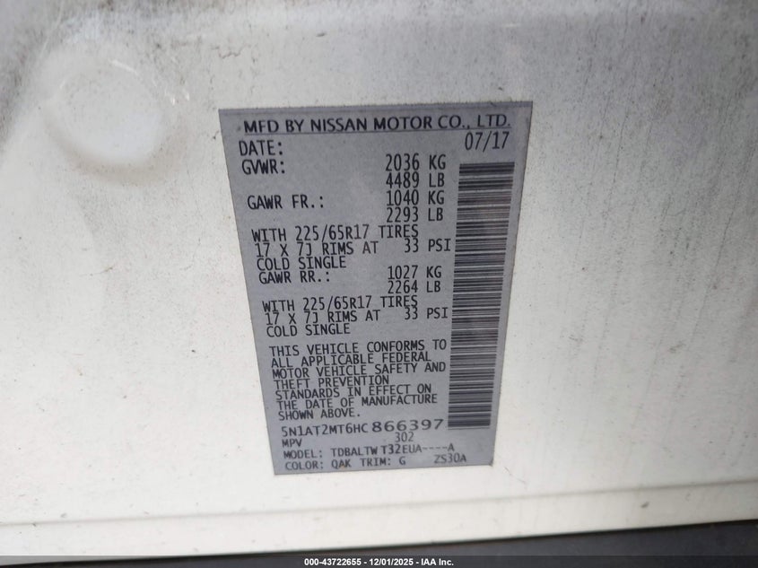 5N1AT2MT6HC866397 2017 NISSAN ROGUE photo no. 9