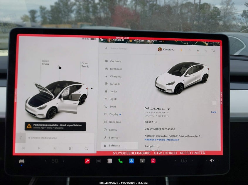 2020 Tesla Model Y Long Range Dual Motor All-Wheel Drive VIN: 5YJYGDEE0LF048906 Lot: 43722670