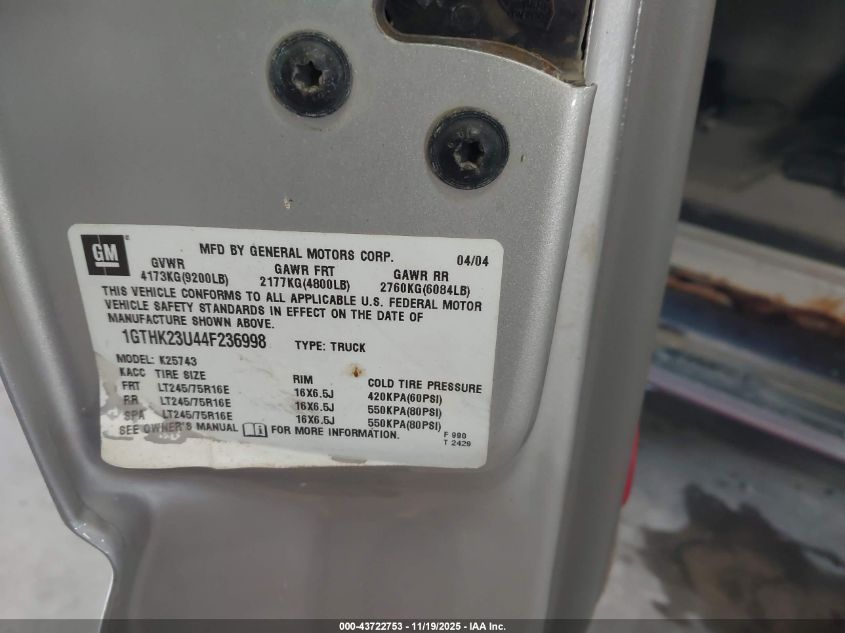 2004 GMC Sierra 2500Hd Slt VIN: 1GTHK23U44F236998 Lot: 43722753