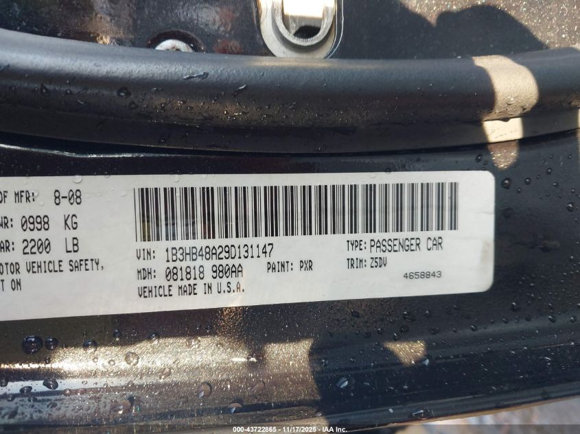 2009 Dodge Caliber Sxt VIN: 1B3HB48A29D131147 Lot: 43722865